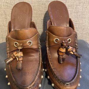 Gucci bamboo leather mules clogs heels